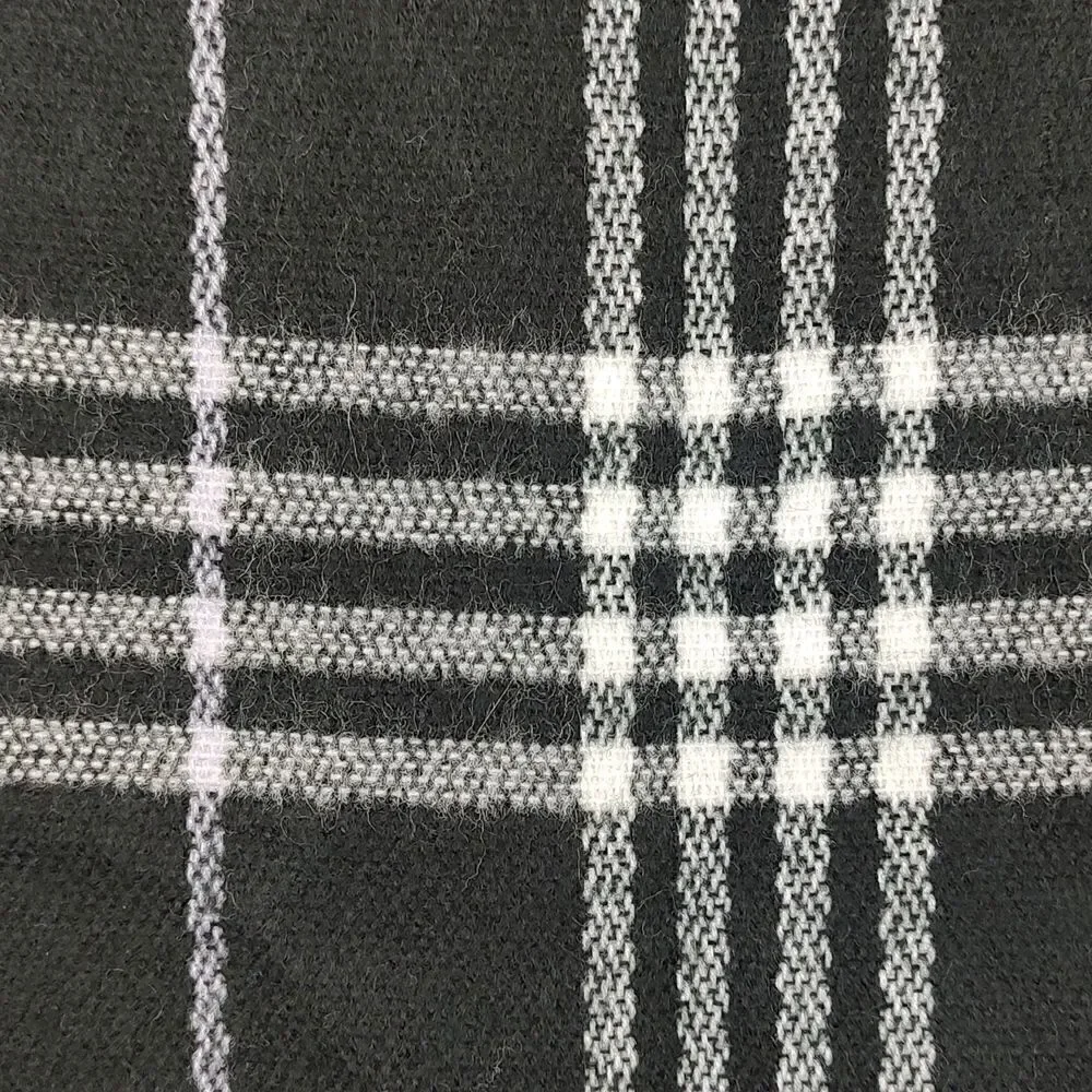 Steve Madden Blanket Scarf/Wrap with Fringe in Black & White Mixed Plaid